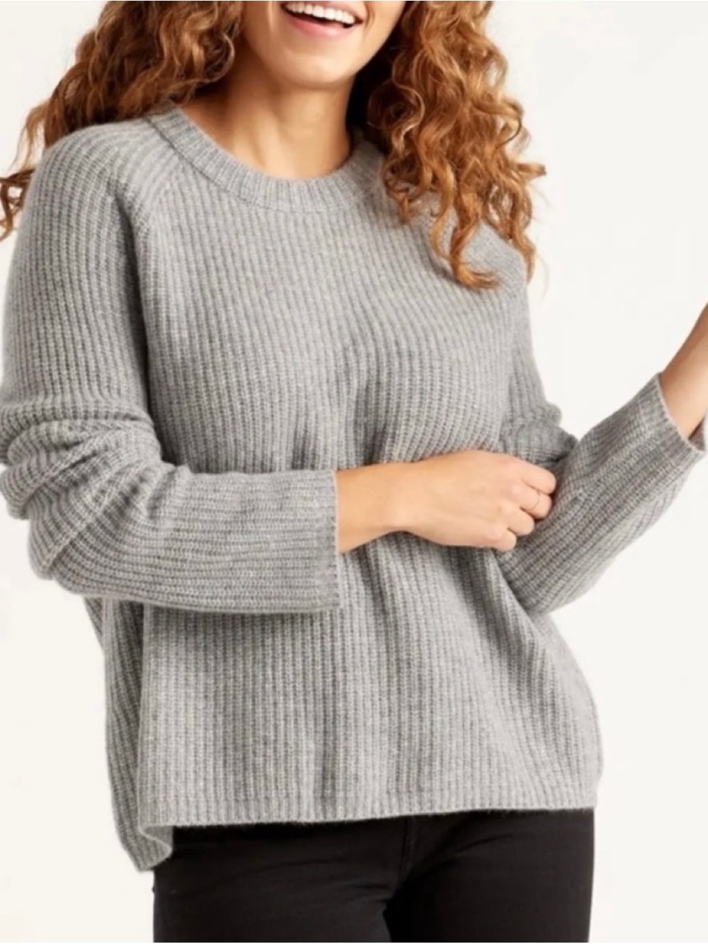 Quince 100% Cashmere Ribbed Knit Crewneck Sweater Size S Gray Classic Minimalist